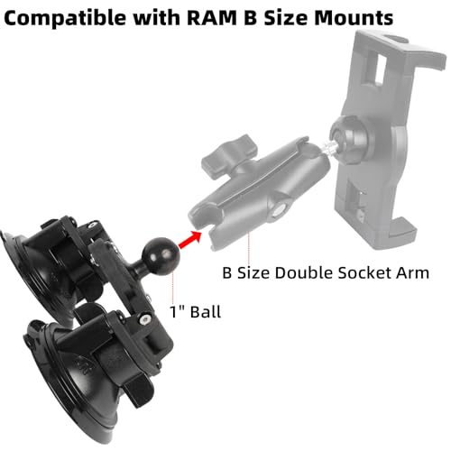 Dual Suction Cup Mount Base with 1-Inch Ball, Compatible with RAM Mounts B Size Double Socket Arms & 25mm Ball Systems - style: Dual Suction Cup