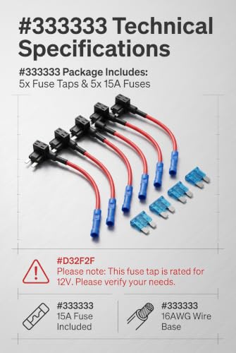 5 PCS Add-a-Circuit Fuse Tap Adapter, Mini APM Blade Fuse Holder, Automotive Replacement Inline Fuse Extender Jumper Wire Kit, for Car Truck Boat RV Dash Cam Radar Detector (Red)