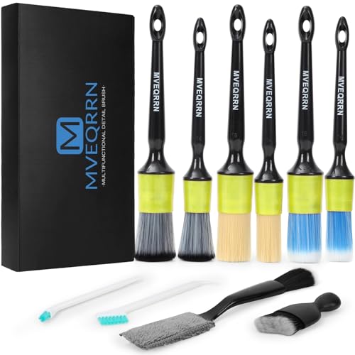 MVEQRRN 10PCS Car Detailing Brush Set,Boars Hair Detail Brush Kit(Green) - color: 10PCS detail brush set green