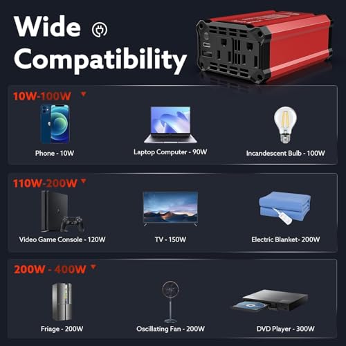 400W Power Inverter DC 12V to AC 110V Car Adapter - color: Red