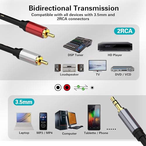 3.5mm to RCA Audio Auxiliary AUX Stereo Y Splitter Cable, 3.5mm to 2-Male RCA Adapter Stereo AUX Cord AV Cable for Smartphones, MP3, Tablets, Speakers, Home Theater, HDTV (1.5M/4.9FT) - size: 1.5M/4.9FT, style: Straight