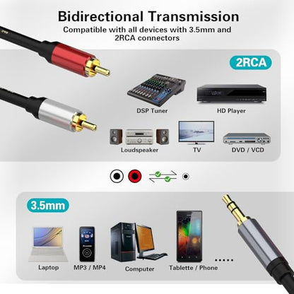 3.5mm to RCA Audio Auxiliary AUX Stereo Y Splitter Cable, 3.5mm to 2-Male RCA Adapter Stereo AUX Cord AV Cable for Smartphones, MP3, Tablets, Speakers, Home Theater, HDTV (1.5M/4.9FT) - size: 1.5M/4.9FT, style: Straight