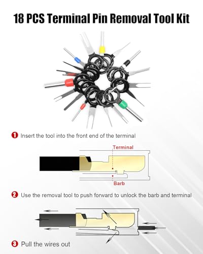 4Pcs Electrical Disconnect Pliers for Cars, Automotive Electrical Connector Removal Tool with 18Pcs Terminal Pin Removal Tool, Connector Separator and Hose Clamp Pliers in Storage Box