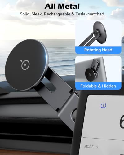 15W Charging Phone Mount for Tesla Model 3/Y, Magnetic Car Metal Holder