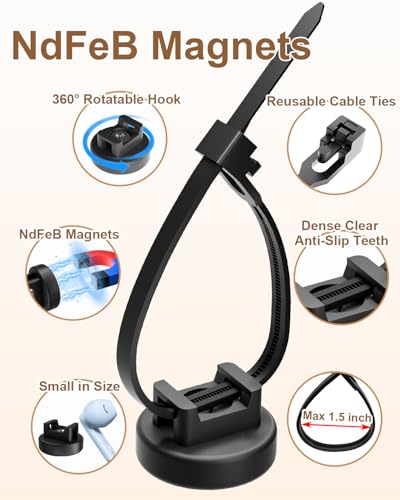 15 PCS Magnetic Zip Tie Mounts, 85 PCS Complete Cable Management Kit & Releasable Zip Ties, Saddle Mounts & Screws, Strong Magnetic Wire Holder for Car, Office, Home & Marine Wiring (Black) - size: 22mm-85PCS