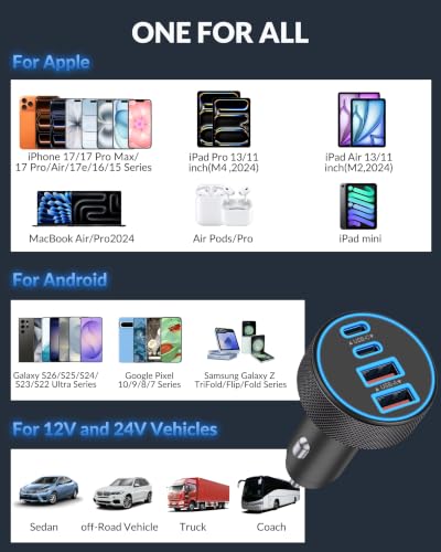 USB C Car Charger, 4-Port 90W Super Fast Charging Cigarette Lighter Adapter - style: 1 Pack