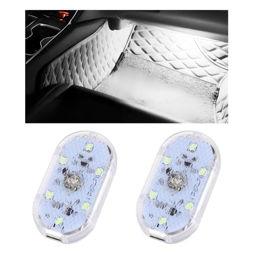 2 PCS Car LED Lights Interior Wireless, Super Bright Auto Interior Ambient Light with 6 Bright LED Lamp Beads, Portable USB Rechargeable Car Led Night Light for Vehicle Decor(White) - color: White, size: 2PCS