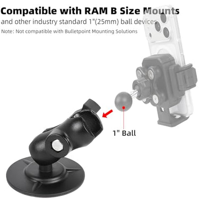 Flex Adhesive 1" Ball Base with Short Double Socket Arm, Compatible with RAM Mounts B Size 1 Inch Ball Components, for Car Motorcycle Phone Mount - style: 1" Ball Adhesive Base with 2.36" Arm