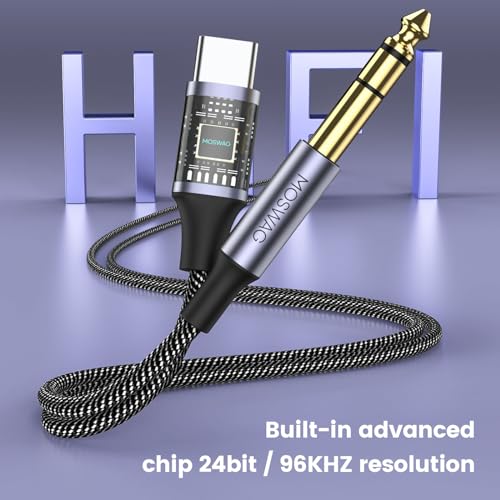 MOSWAG USB C to 1/4 Male Audio Stereo Cable, USB C to 6.35mm 1/4 TRS Audio Cable for Smartphones S25 S25+ Ultra iPhone 15 16 Pro Max Amp Speaker (10ft/3m) No Recording Support - size: 10 ft