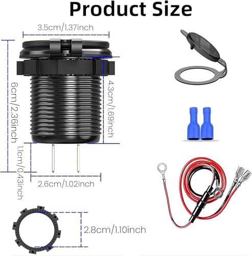 12V USB Car Socket, 3-Port Marine Aluminum USB Quick Charge Waterproof Cigarette Round USB C 12V Outlet for Car Golf Cart Boat Marine Bus Truck RV Marine Motorcycle etc(2QC+1PD(1Pack)) - color: 2USB+1PD(1Pack)