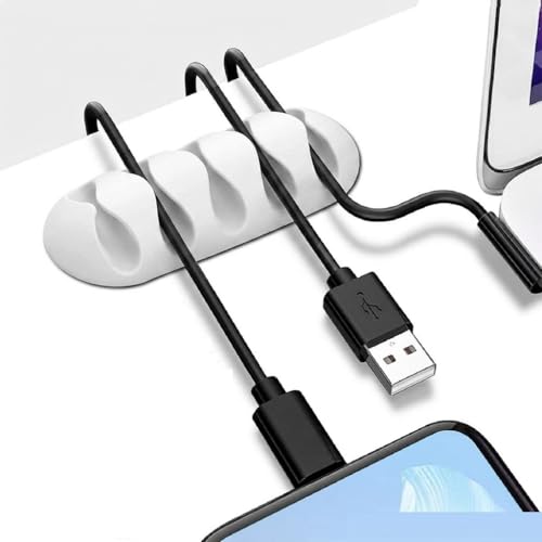 Desk Cable Management Cord Organizer, 2 Pack White TPR Self Adhesive Cord Holder Cable Clips, Ideal Cable Organizer Wire Keeper for Desk, Nightstand, Phone Charger, Computer, Home, Office, Car