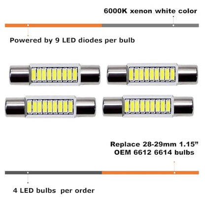 iJDMTOY 4pcs Extremely Bright 9-SMD 29mm 6614 Replacement Bulbs Compatible With Car SUV Truck Sunvisor Flips Vanity Mirror Lights, Xenon White