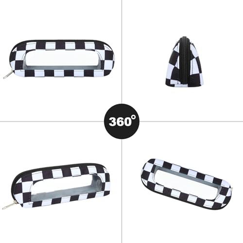DOB SECHS Small Clear Makeup Bag for Purse Mini Checkered Brush Pouch for Travel Nylon Travel Cosmetic Organizer Pouches Holder Pencil Bag with Zipper Double Sided Clear Make-up Bags - color: Checkered+Clear Winldow