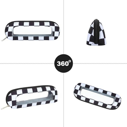 DOB SECHS Small Clear Makeup Bag for Purse Mini Checkered Brush Pouch for Travel Nylon Travel Cosmetic Organizer Pouches Holder Pencil Bag with Zipper Double Sided Clear Make-up Bags - color: Checkered+Clear Winldow