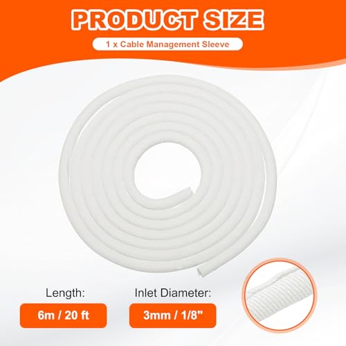 MECCANIXITY Braided Wire Loom, 20ft(6 m) - 1/8"(3mm) Wire Split Braided Cable Management Sleeve Automotive Woven Mesh Split Loom Tubing for Multi-Cable Management, White - color: White, size: 20ft(6 m) - 1/8"(3mm)