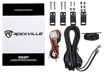 Rockville SS8P 8" Powered Under-Seat Car Subwoofer with RWK10 Amp Kit