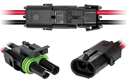 Muzzys 12-14-16-18 AWG Gauge 2 Pin Position Terminal Weather Pack WeatherPack Connector Male Female Set Weather Proof Guage Gage Wire Quick Disconnect QD Splice Kit
