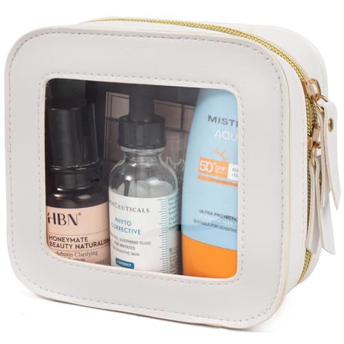 LETGO Mini Makeup Bag,Clear Makeup Bag Cute Travel Makeup Case Pouch Purse Essentials Car Accesories for Women,Travel Essentials Organizers (Off White, Mini-Chic) - color: Off White, style: Mini-chic
