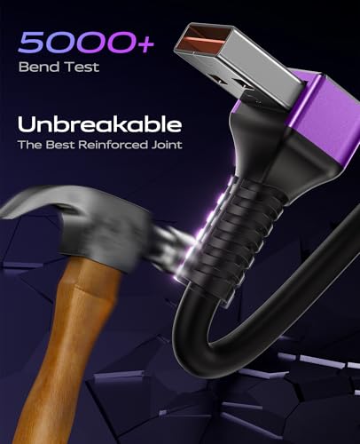90 Degree USB A to USB C Cable 6FT Coiled USB-C Fast 3A Charging Cable - color: Purple, size: 6FT