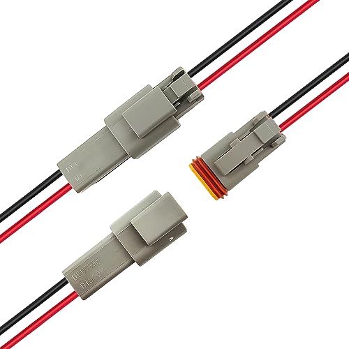 14 AWG 2 Pin DT Connector Waterproof Automotive Electrical Connector, Male and Female Way Auto Electrical Wire Connectors Harness for Car Truck Boat Motorcycle Trike Caravan - 3 Pack, Grey - style: 2 Pin-3 Sets