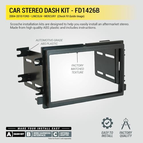 Scosche FD1426B Double DIN Radio Install Dash Kit Compatible with Select 2004-10 Ford, Lincoln and Mercury Vehicles - Aftermarket Car Stereo Installation Kit - See Guide in Images to Verify Vehicle - style: Dash Kit
