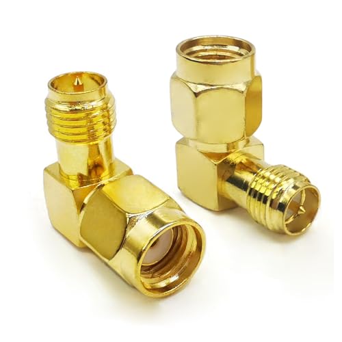 2PCS SMA Elbow Radio Antenna Adapter, 90 Degree SMA Coax Connector, Low Loss RPSMA Female to RPSMA Male Right Angle Coax Adapter for Ham Radio Antenna, Walkie-Talkie,Audio, Video