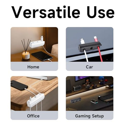 12 P Magnetic Cable Clips Cord Organizer – Nonazippy 3-Slot Wire Holder for Desk, Strong Adhesive Cable Management for Home Office, Car, Nightstand – Black & White Mixed (12)