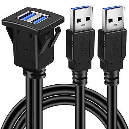 Dual Ports Square USB 3.0 Panel Flush Mount Extension Cable 3ft - size: 3ft