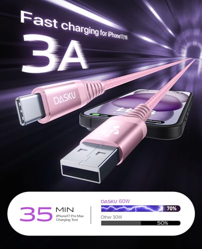 USB C Cable Fast Charging, 2Pack 6FT USB A to USB C Cable, Upgraded Extra - color: Pink, size: 6FT, style: USB A to USB C