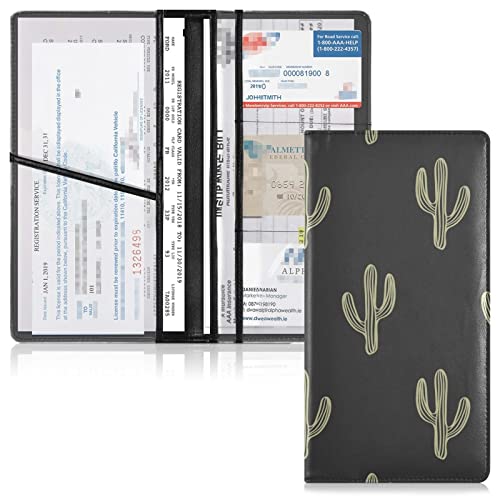 ALAZA Car Registration and Insurance Card Holder Cute Boho Cactus Vehicle Glove Box Automobile Documents Paperwork Waller Case Organizer