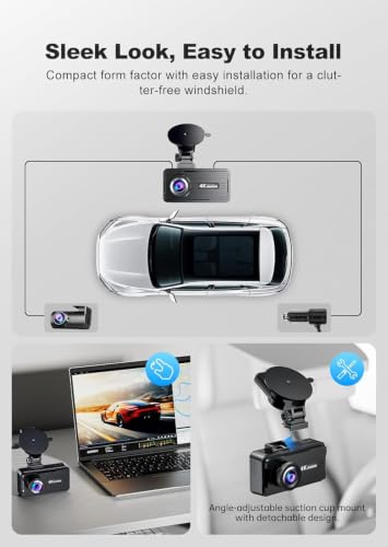 JOMISE 4K Dash Cam Front and Rear, 360° Interior Rear Camera for Cabin, Side & Rear - Dash Camera for Cars with 64GB Card, Low-Light Sensor, Wi-Fi 6 GPS, Touch Screen, HDR WDR, Support 1TB, A80T