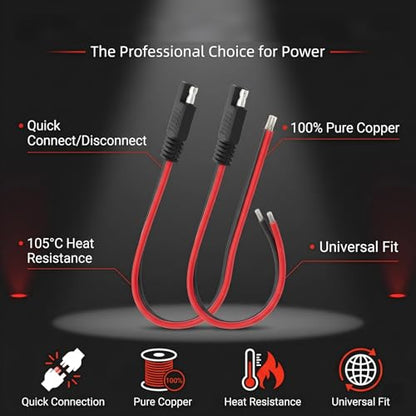 2 PCS Car SAE Extension Connector Cable, 10AWG SAE Quick Connector Disconnect Plug, Flexible SAE Power Wire Harness Adapter Cable, Universal for Most Cars, SUVs (Red) - color: 10AWG