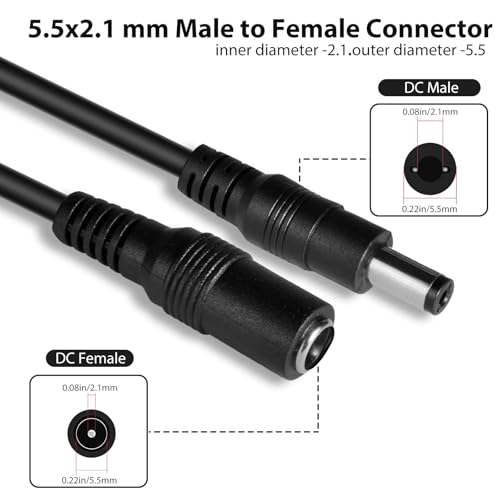 DC 12V CCTV Power Extension Cable 2.1x5.5mm, 20 Meters (65FT) - size: 20 meters (65 ft)