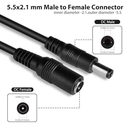 DC 12V CCTV Power Extension Cable 2.1x5.5mm, 20 Meters (65FT) - size: 20 meters (65 ft)