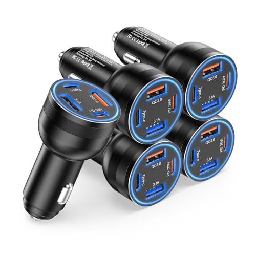 65W USB C Car Charger, 5 Pack 4-Port Fast Charging Type C Car Charger - color: Black, size: 5 Pack