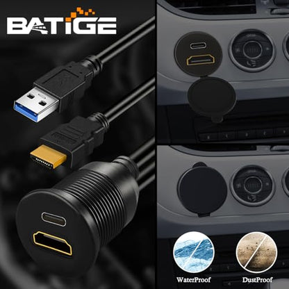 USB 3.0 수 - 타입 C 3.0 암 및 HDMI 수-암 자동차 플러시 마운트 케이블 USB C 3.0 패널 마운트 케이블 자동차 트럭 보트 오토바이 대시보드용 0.9m(3피트) - size: 3피트, style: U3 to C3 및 HDMI to HDMI