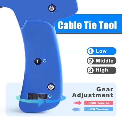 Cable Tie Gun,Knoweasy Fastening Cable Tie Tool,Die-Cast Steel Flush Cut Zip Tie Tool with Steel Handle for Nylon Cable,7 Inches Length Zip Tie Gun - color: Blue