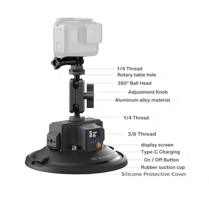 4.5" Electric Suction Cup Camera Mount with Ball Head Magic Arm - size: 4.5 inch