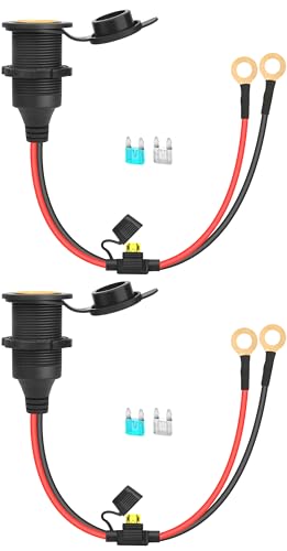2pcs 1FT 12V/24V Fixed Thread Cigarette Lighter Socket Extension Cable Automotive Marine Waterproof Outlet Socket Replacement 13AWG Heavy Duty Cable with Spare Fuse 20A 30A - color: 1FT 2PCS