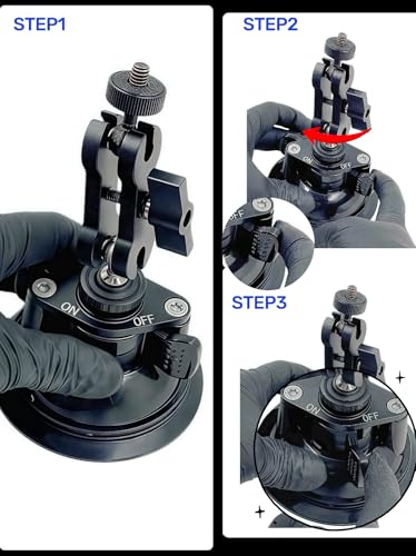 Double Layer Suction Cup Mount with Double Ball Head Magic Arm, 1/4" Screw 360° Rotating Camera Mount Compatible with GoPro Hero, Insta360 X3, DJI Osmo, Action Camera, Phones for Car Windshield