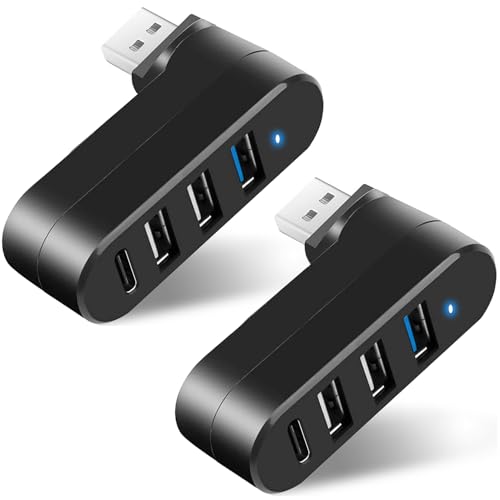 4-Port USB 3.0 Hub [90°/180° Degree Rotatable], Powered USB Hub with 1 x USB C Power/Data Port, USB Expander USB Splitter for Laptop, PC, Car, iMac, MacBook Air/Pro, Tesla-2 Pack - style: 2 Pack Roatating Hub