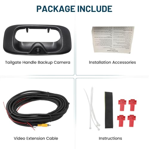 EWAY Tailgate Handle Backup Camera for 1999-2006 Chevy Silverado GMC Sierra 1500 2500 3500 HD Classic Tailgate Reversing Rear View Back Up Camera RCA Plug, Replaces# 15228539, GM1915105, GM1916102