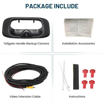 EWAY Tailgate Handle Backup Camera for 1999-2006 Chevy Silverado GMC Sierra 1500 2500 3500 HD Classic Tailgate Reversing Rear View Back Up Camera RCA Plug, Replaces# 15228539, GM1915105, GM1916102