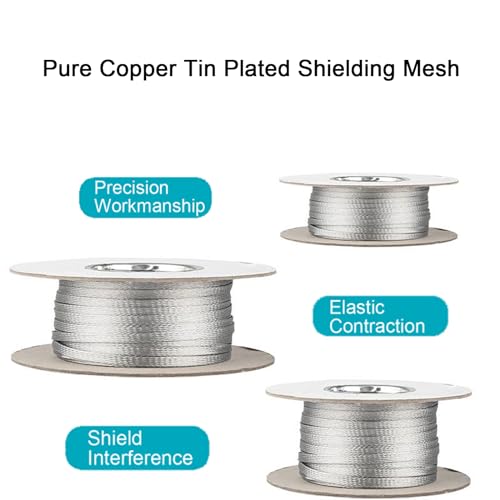 Tinned Copper Braided Cable Shielding Sleeve Metal Wire Loom Sheathing EMI RFI ESD Protector Grounding Mesh Flat Tubular Expandable 1/2" W(0.32" ID)-30FT - size: 1/2"W(0.32"ID)-30FT