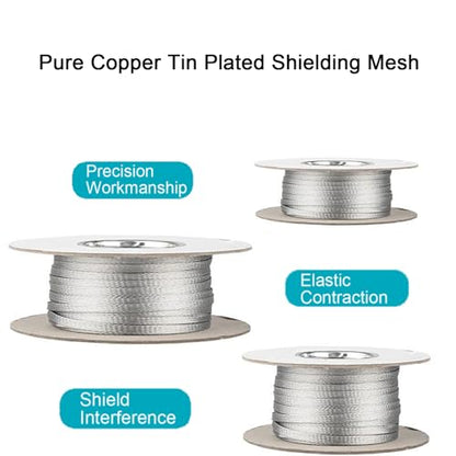 Tinned Copper Braided Cable Shielding Sleeve Metal Wire Loom Sheathing EMI RFI ESD Protector Grounding Mesh Flat Tubular Expandable 1/4" W(0.16" ID)-24FT - size: 1/4"W(0.16"ID)-24FT