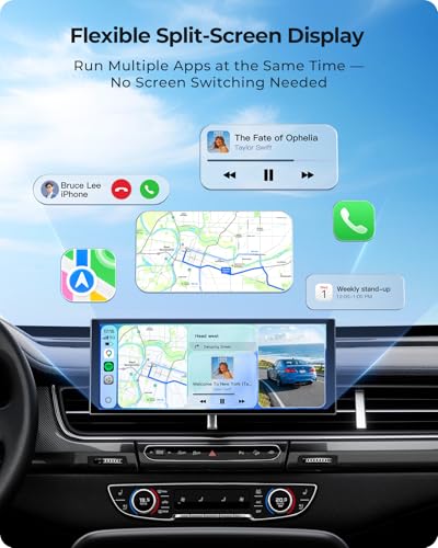 10.26" Wireless Portable 60FPS CarPlay Screen with 4K Front & HD Rear Dual Dash Cam for Apple Car Play & Android Auto 1920*720 Fully Laminated Tablet with Mirror Link, Bluetooth, GPS Navigation