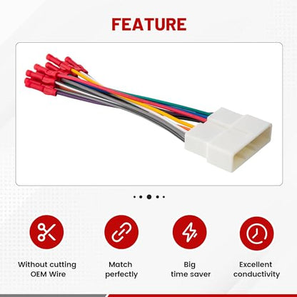 RED WOLF Car Radio Wiring Harness 16 Pins Replacement for Honda Accord Civic CRV 1986-1998, Acura Integra CL RL 1986-2001 Vehicles Aftermarket Stereo Player CD Cable Plug w/Wire Butt Install