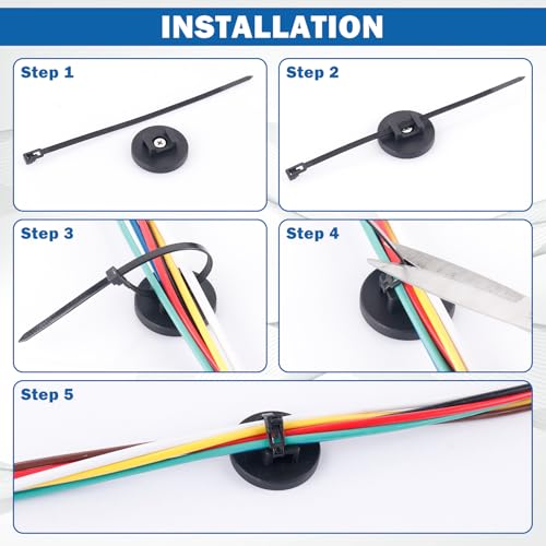 Magnetic Cable Zip Tie Mounts, 15 Pcs Heavy Duty Magnet Wire Holder Automotive Multipurpose & 50 Pcs Zip Ties & 20 Pcs Cable Tie Mounts with Tapping Screws for Wire Organization(43mm 85 Pcs) - size: 43mm-85PCS
