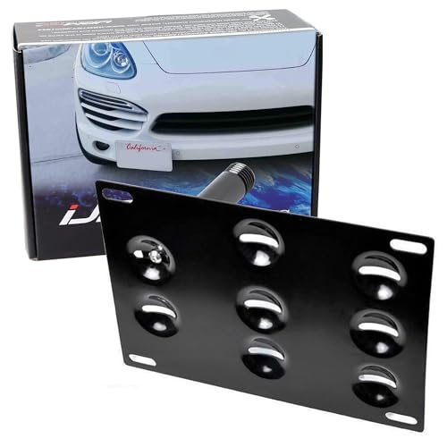 iJDMTOY No Drill Front Bumper Tow Hook License Plate Mounting Bracket Adapter Kit Compatible with 2011-2017 Gen2 Porsche Cayenne