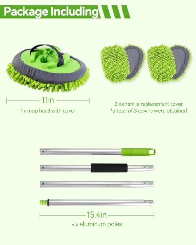 62’’ Car Wash Brush Kit with 2 Replacement Head Covers, Microfiber Car Washing Kit with Long Handle, Car Wash Mop for Cars RV Truck Exterior - color: Car Wash Mop 3PCS